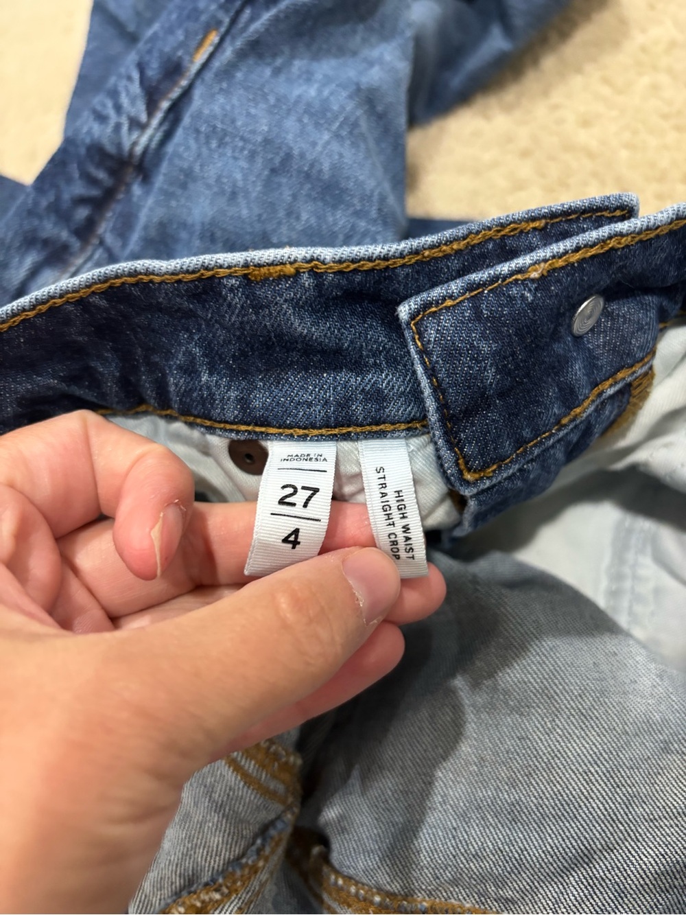 LOFT Cropped High Waist Straight Leg Denim Jeans - Blue Frayed Hem Size 27 - Picture 5 of 6